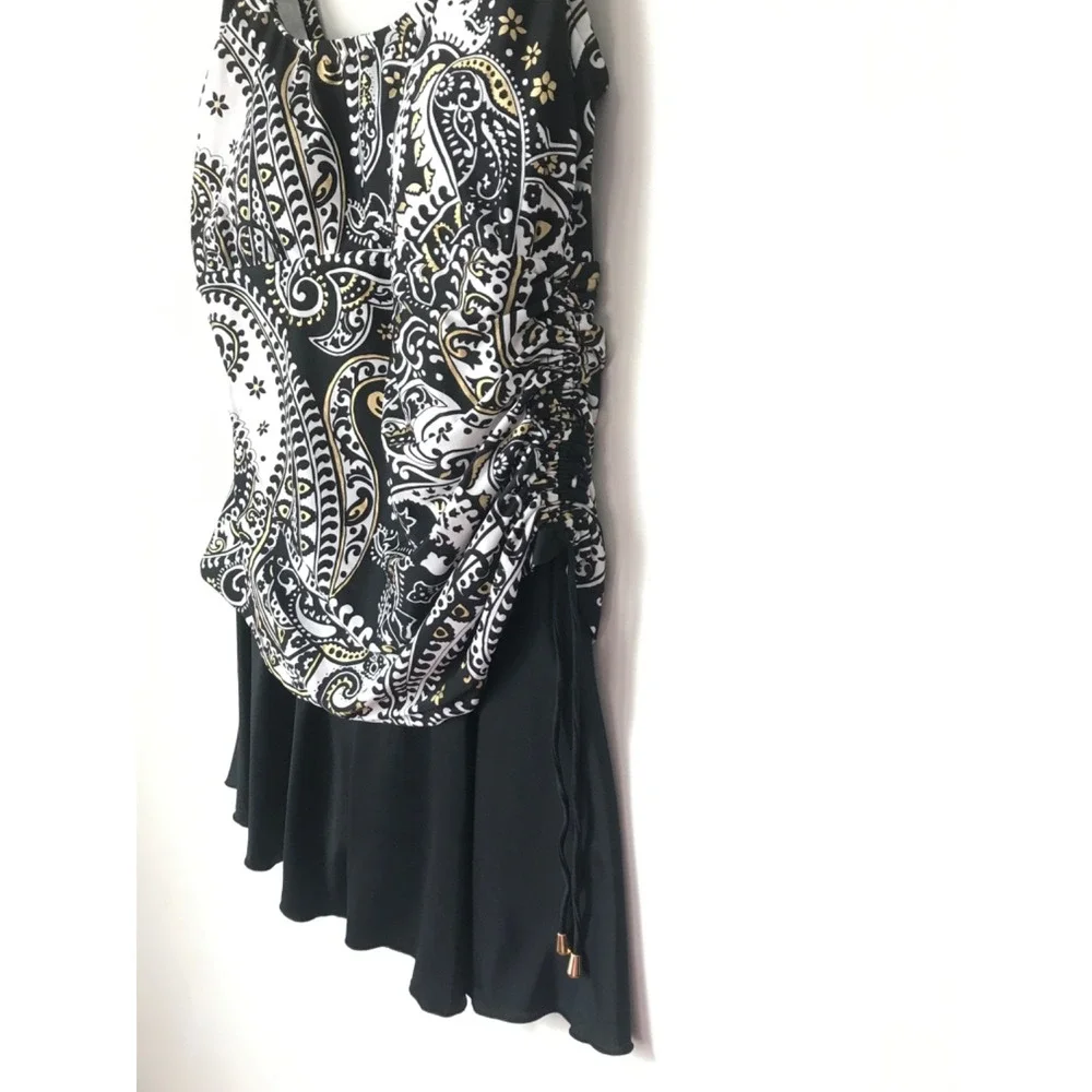 Maxine of Hollywood Swimdress Women Black Gold Paisley One Piece Swimsuit - 12